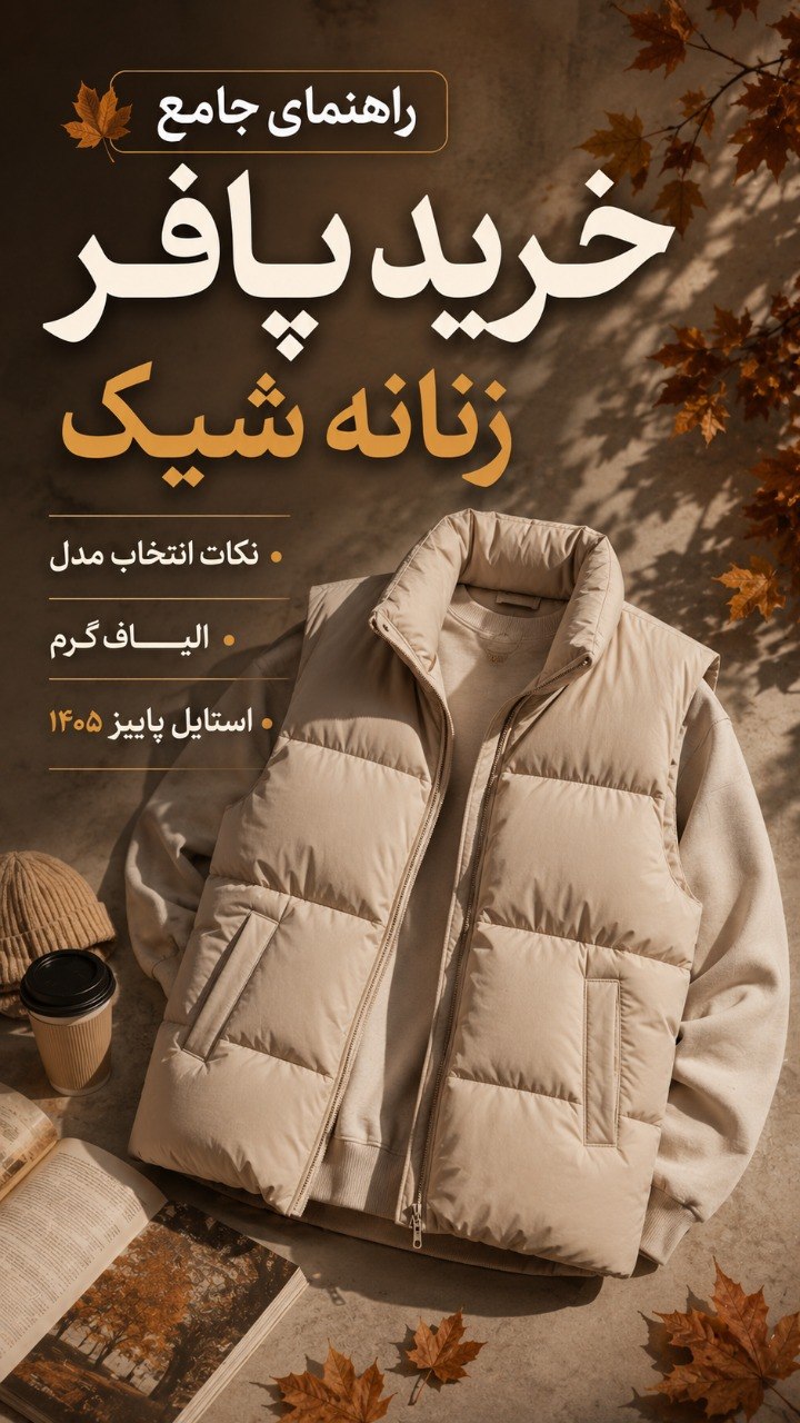 استایل پاییزی شیک با پافر جلیقه‌ای کرم، هودی اورسایز ذغالی و شلوار جین بگ