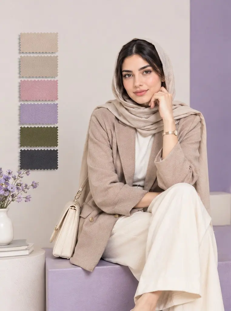 استایل کنتراست ملایم و متوسط با پالت رنگ‌های نود، بژ، شتری و خاکی