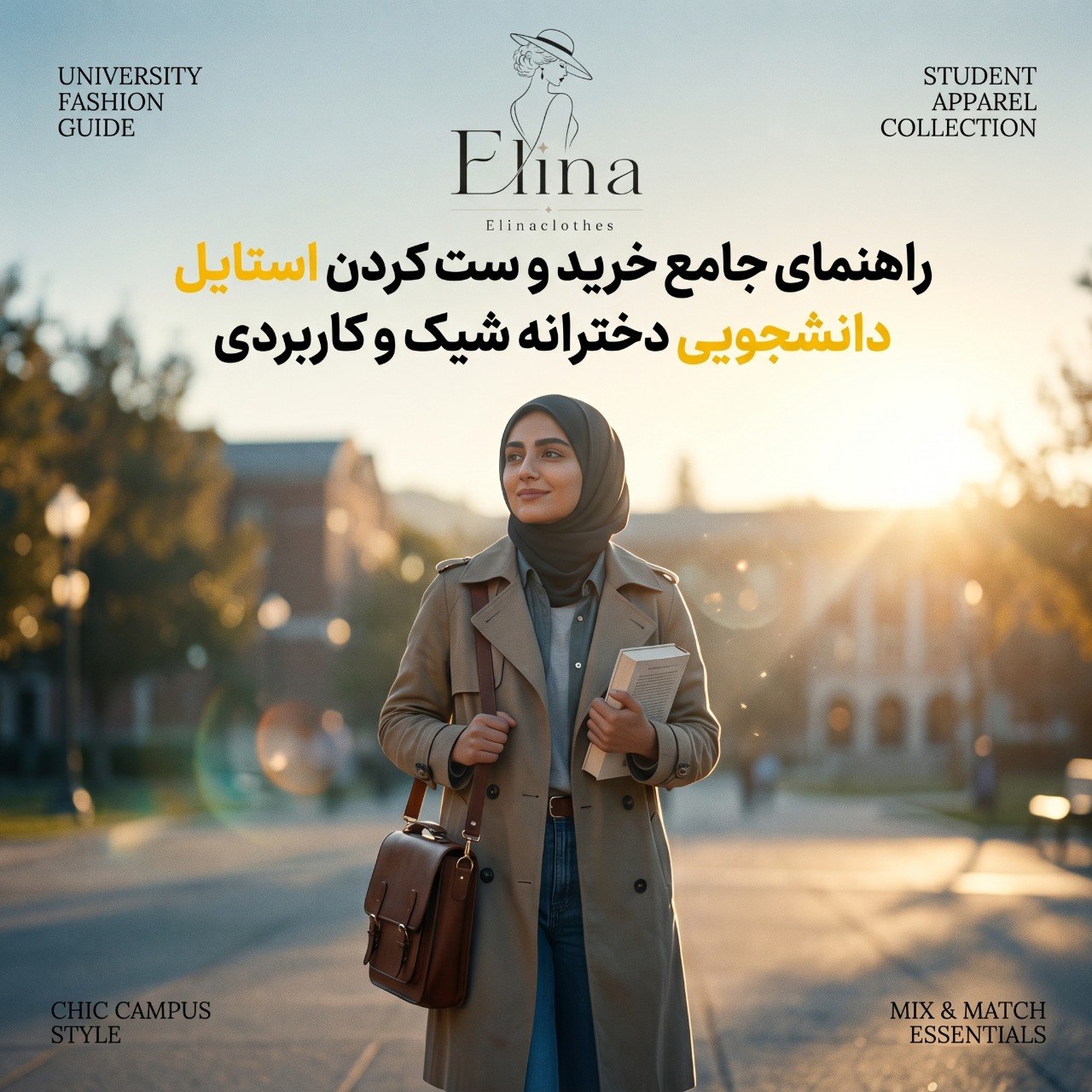 استایل دانشجویی دخترانه شیک با مانتو اورسایز و شلوار جین در محیط دانشگاه