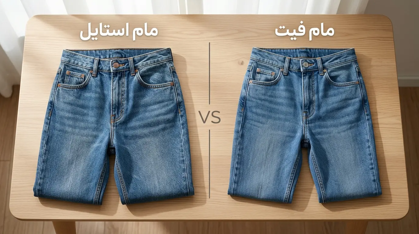 مقایسه برش و تن‌خور شلوار جین مام استایل و شلوار جین مام فیت زنانه در فروشگاه الینا