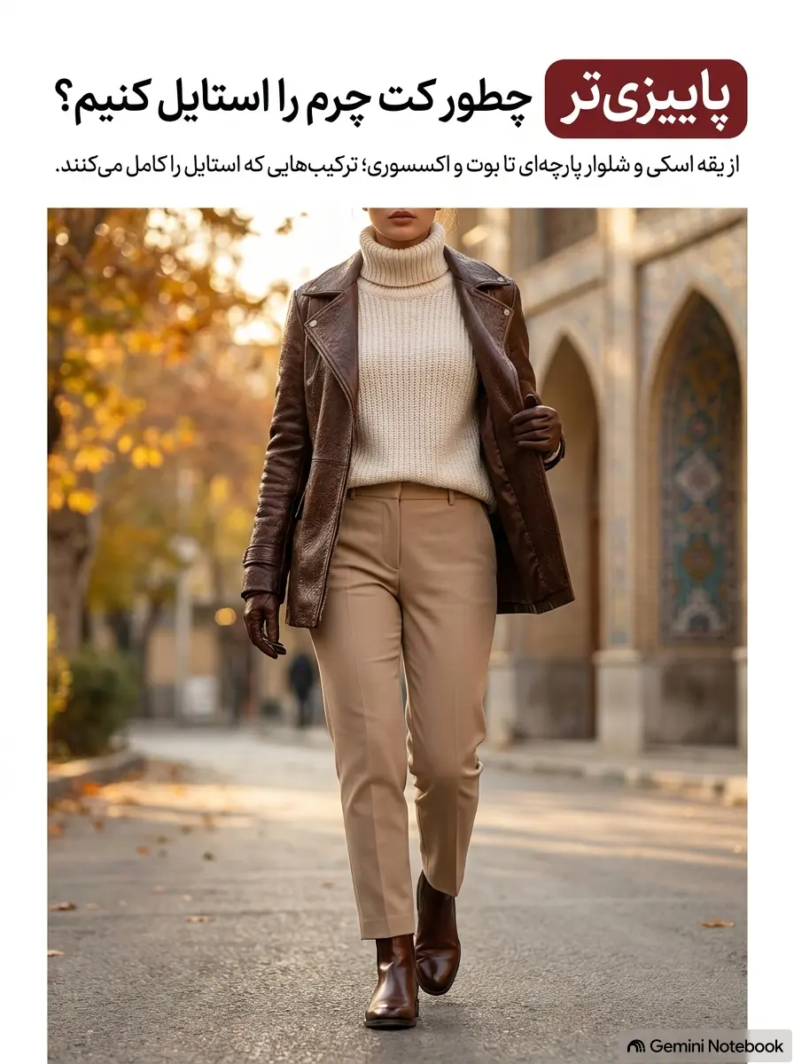 لایه‌بندی استایل پاییزی با کت چرم مشکی و هودی یا شلوار جین نیم‌بگ در الینا