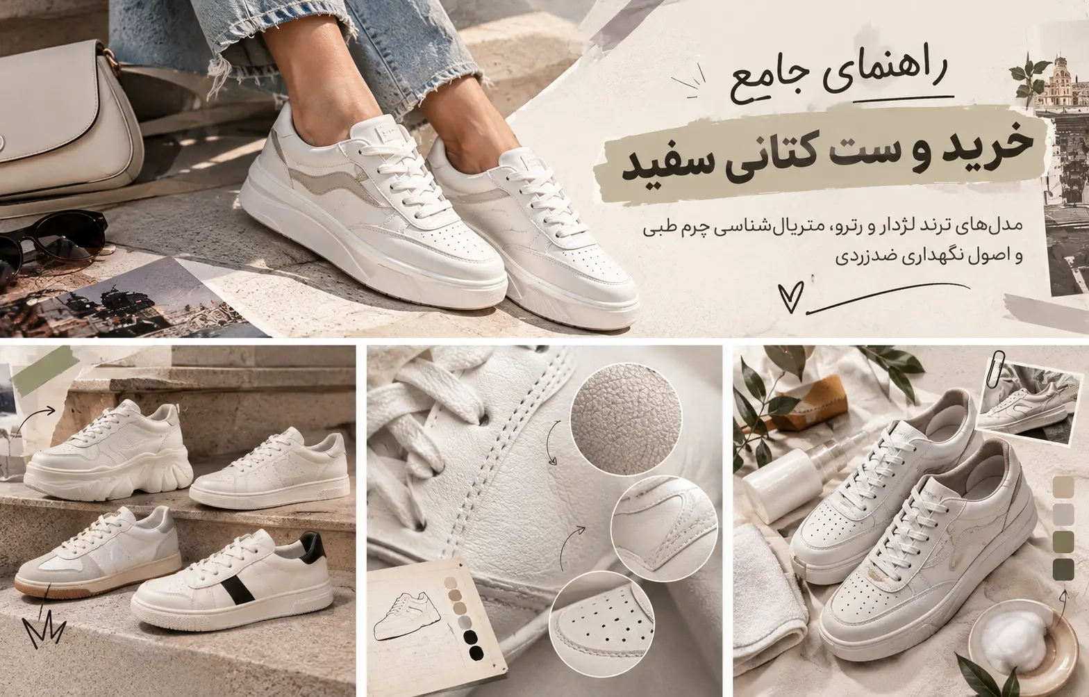 استایل شیک خیابانی با کتانی سفید زنانه ترند الینا